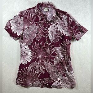 Go Barefoot Made in USA Size Medium Red Hawaiian Floral Print Men's Shirt